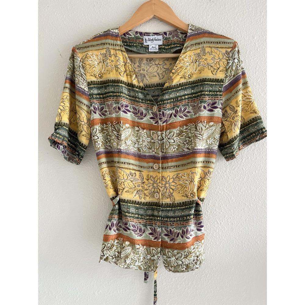 Liberty Fashions Vintage Floral Button Up Top Tie-Waist Size 8 Boho Cottagecore